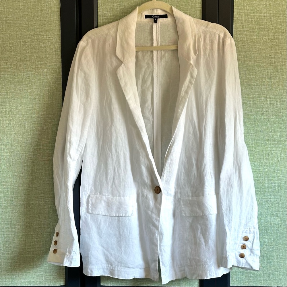 Quince 100% European Linen Relaxed Fit Lightweight Summer Blazer in White, Sz L